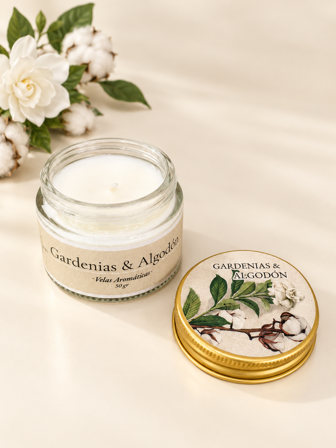 Vela Gardenias Y Algodón 50gr