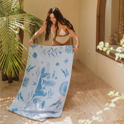 Toalla playera de microfibra Sirena Azul