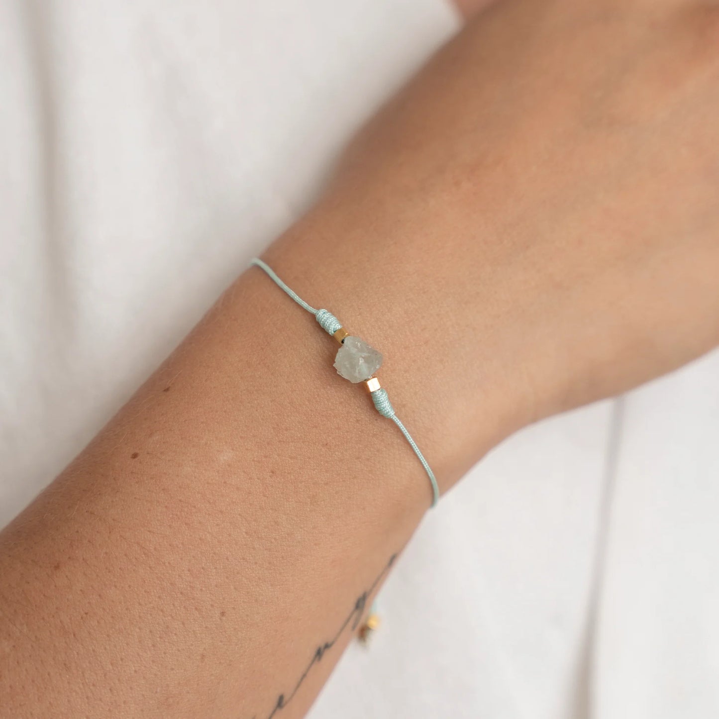 Set Collar + Pulsera Hilo Aguamarina