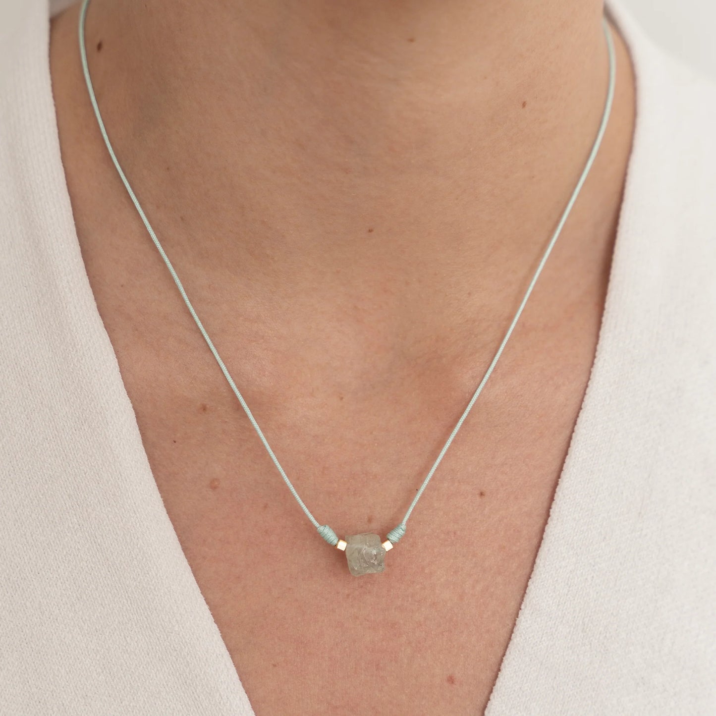 Set Collar + Pulsera Hilo Aguamarina