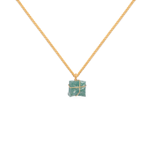 Collar Cadena Oro Cuarzo Verde