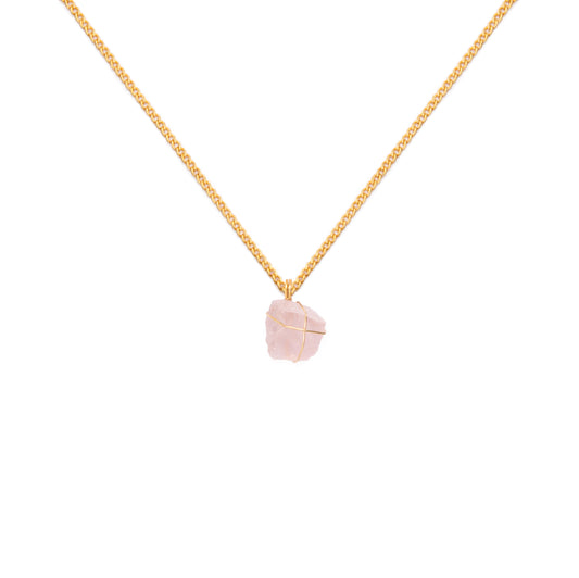 Collar Cadena oro Cuarzo Rosado